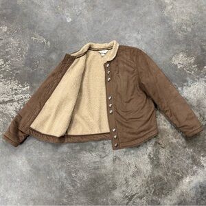 Vintage Christopher Banks Faux Suede Sherpa Jacket Brown Shearling Coat